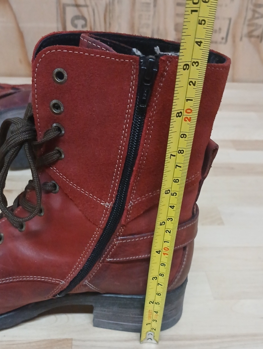 Taos Footwear Red-Brown Leather Lace-Up Combat Boots Zipper Side Size 41 (10) - Picture 12 of 12